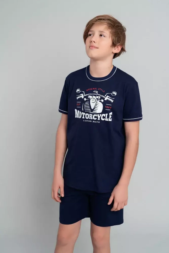 Piżama chłopięca krótki rękaw, spodnie Gibson Italian Fashion- granat