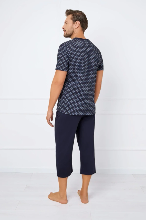 Piżama Męska krótki rękaw, 3/4 spodnie Gerard Italian Fashion - druk/granatowy