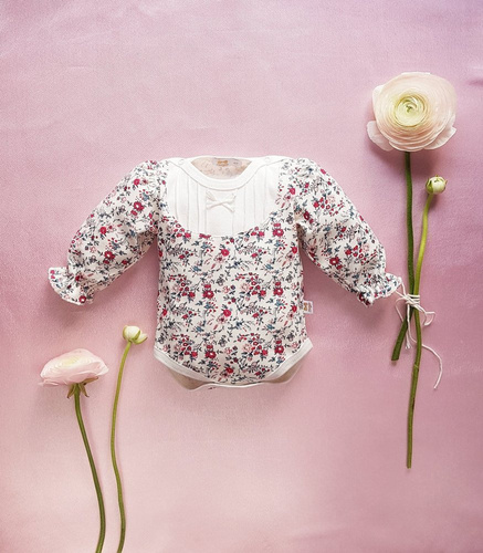 Body z długim rękawem 251 Jasmina Marija - ecru-kwiatki