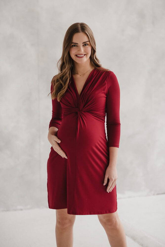 Sukienka ciążowa i do karmienia rękaw Loop 7/8 Milk&Love bordowy