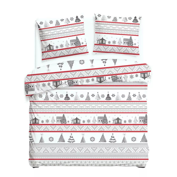 31514/1 Darymex Flanelove szara czerwona– świąteczna pościel flanelowa, komplet bawełniany, ciepła i przytulna