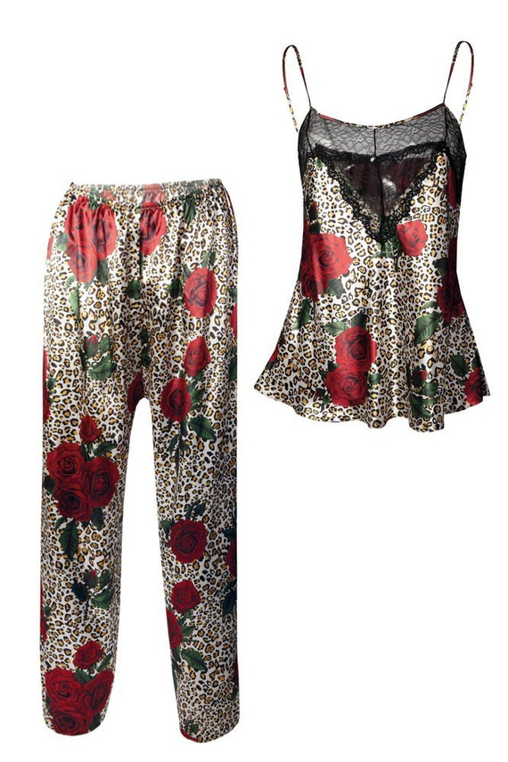 Piżama Damska Satynowa Flowers DKaren - DK-KC 6 ecru