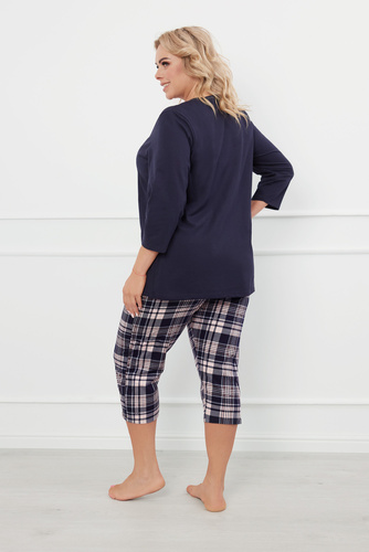 Piżama Damska 3/4 rękaw, 3/4 spodnie Dona Italian Fashion - granatowy/druk