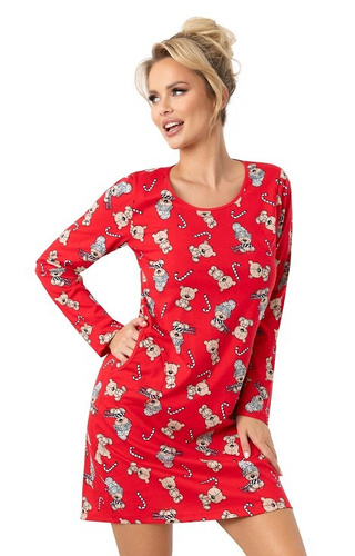 Bawełniana koszula nocna Bear Donna – długa rękaw, świąteczny wzór