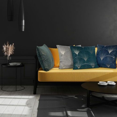 Poszewka dekoracyjna welwetowa Blink 21 liście Eurofirany ciemna mięta