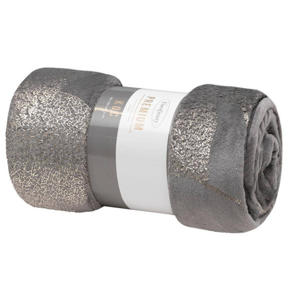 Koc narzuta z mikrofibry z błyszczącym nadrukiem liści Ginko 2 Eurofirany miodowy