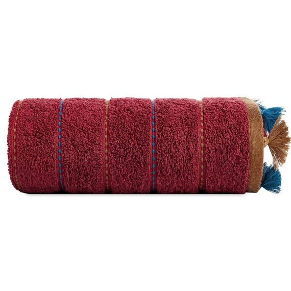 Ręcznik bawełniany z frędzlami Morocco Eurofirany bordowy