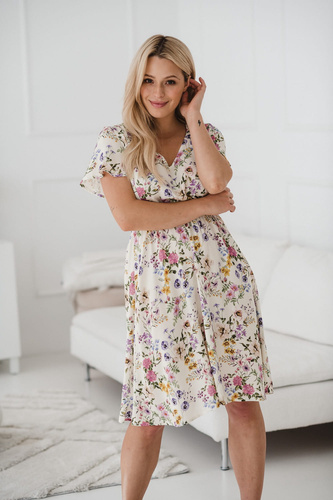 Sukienka ciążowa i do karmienia Lovely Dress Milk&Love kremowy w kwiaty