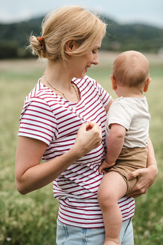 Bluzka do karmienia z krótkim rękawem Milk&Love bordowa w paski