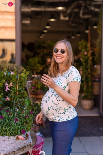 Milk Shirt bluzka do karmienia i ciążowa z krótkim rękawem  Milk&Love w listki