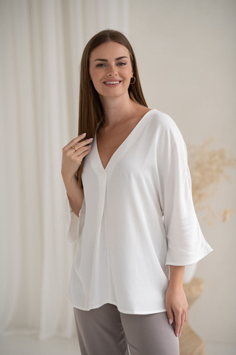 Milk&Love Bluzka ciążowa i do karmienia Mamafullness biały– wiskoza, oversize, rękaw 3/4