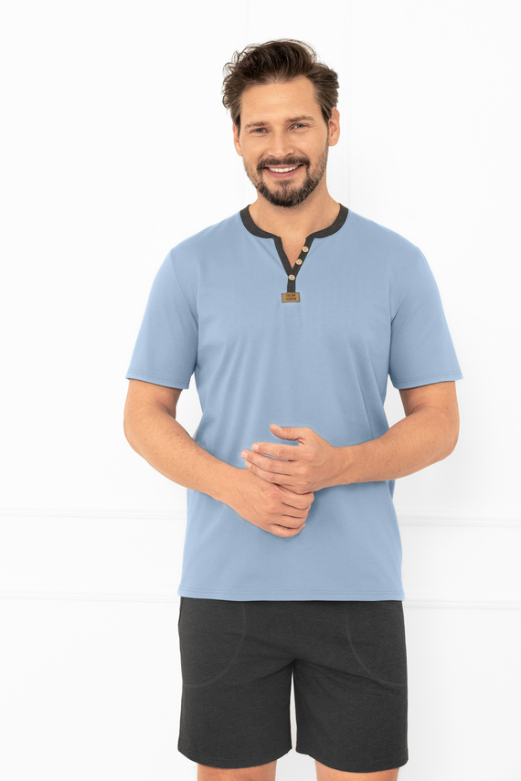 Piżama męska Juliusz Italian Fashion stalowa – bawełniana, koszulka i krótkie spodenki