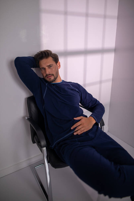 Piżama Męska długi rękaw, długie spodnie Salomon talian Fashion - granatowy/niebieski