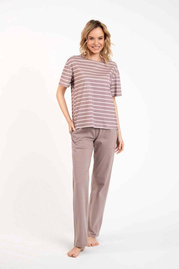 Piżama Damska krótki rękaw, długie spodnie Betty Italian Fashion - cappuccino/druk cappuccino