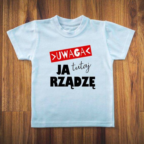 Koszulka dziecięca "Uwaga ja tutaj rządzę"  Moocha biały 