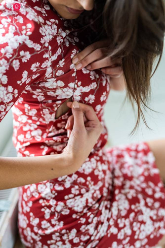 Sukienka do karmienia Milky Dress Milk&Love rękaw 3/4 burgund w kwiaty