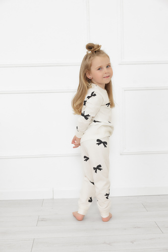 Dziewczęca piżama Figaro – bawełna, ecru, wzór kokardki Italian Fashion 
