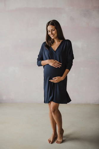 Bambusowa koszula nocna ciążowa i do karmienia długi rękaw Moon Milk&Love granatowy