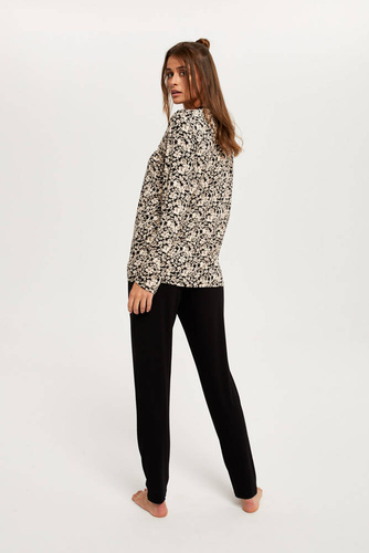 Piżama Damska długi rękaw, długie spodnie Abisynia Italian Fashion - czarny/druk