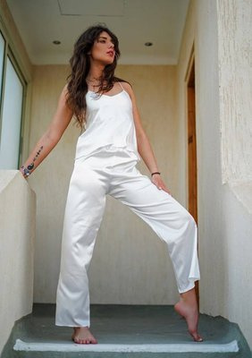 Piżama Damska Satynowa Iga DKaren - Jasny Ecru