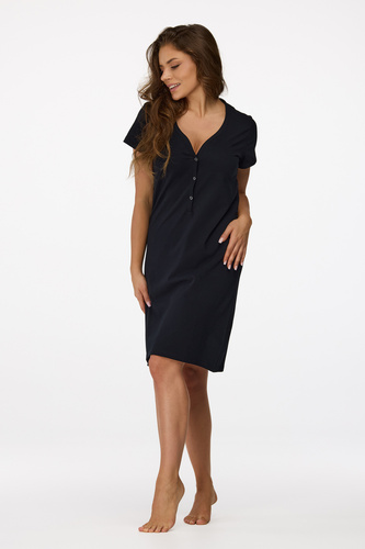 Senizo koszula nocna ciążowa no. 17 czarny– 100% bawełna, krótkie rękawy, praktyczne napy