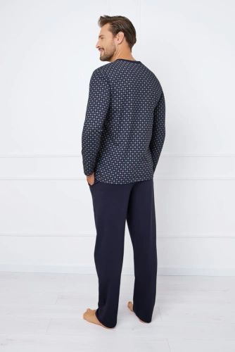 Piżama Męska długi rękaw i spodnie Rajmund Italian Fashion - druk/granatowy