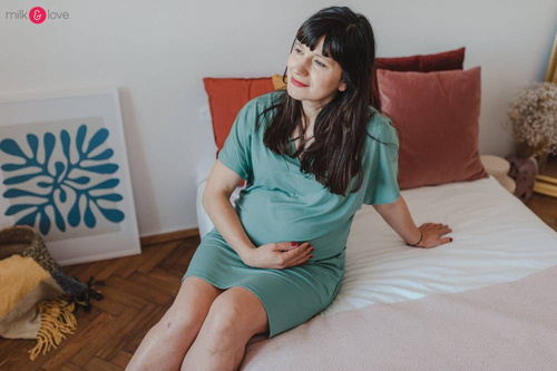 Bambusowa koszula nocna ciążowa i do karmienia Moon Milk&Love beżowy