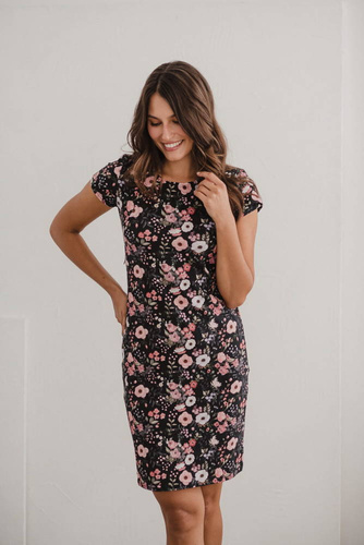 Milky dress sukienka do karmienia krótki rękaw Milk&Love kwiaty na czarnym