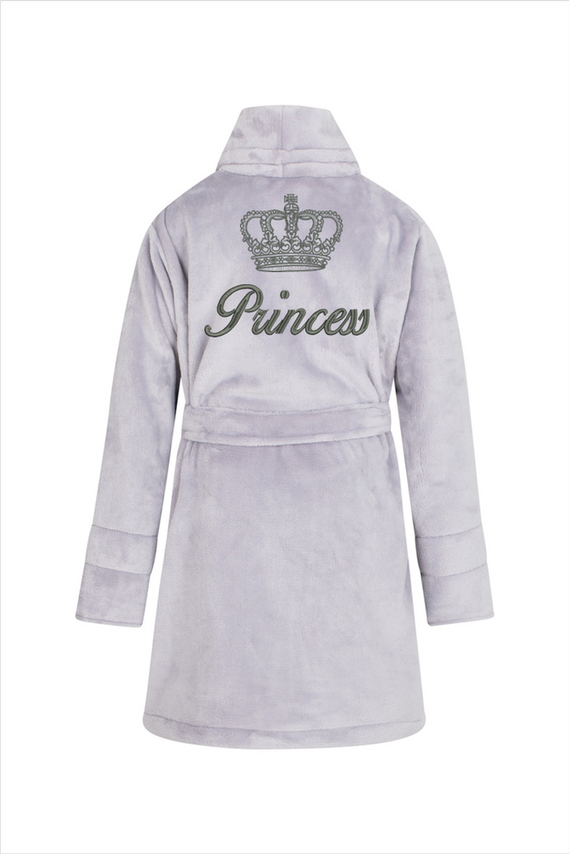 Szlafrok dziecięcy polarowy Princess + korona ByShelly - szaary/srebrny