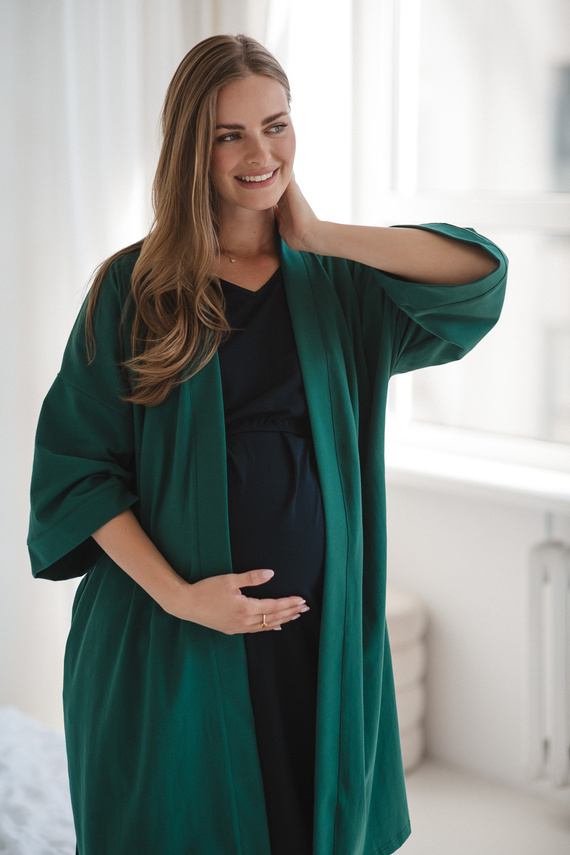 Milk&Love szlafrok ciążowy butelkowa zieleń– bawełniana dzianina, elastyczny, idealny na połóg