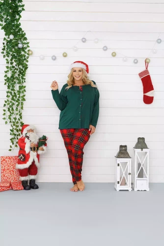 Piżama Damska długi rękaw, spodnie Zorza Italian Fashion - zielony/druk 