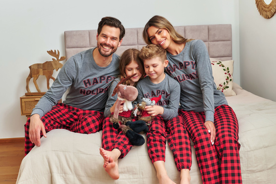 Doctor Nap 7344 – piżama męska bawełniana, szara góra i spodnie w kratę