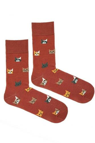 0125-096 Kocie Głowy Skarpety Męskie Milena - Ceglasty