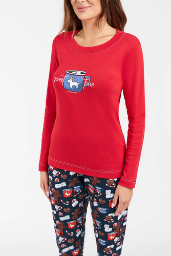 Piżama Damska długi rękaw, długie spodnie Makala Italian Fashion - czerwony/druk 