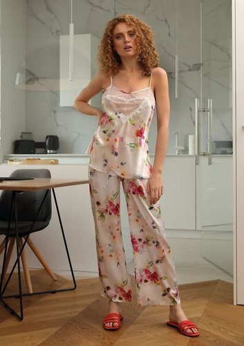 Piżama Damska Satynowa Flowers  DKaren - DK-KC 10 biały