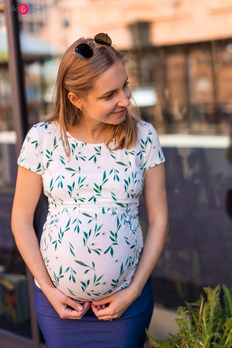 Milk Shirt bluzka do karmienia i ciążowa z krótkim rękawem  Milk&Love w listki