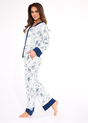 CORNETTE Amber 514/443 – piżama damska z bawełny, długi rękaw, guziki