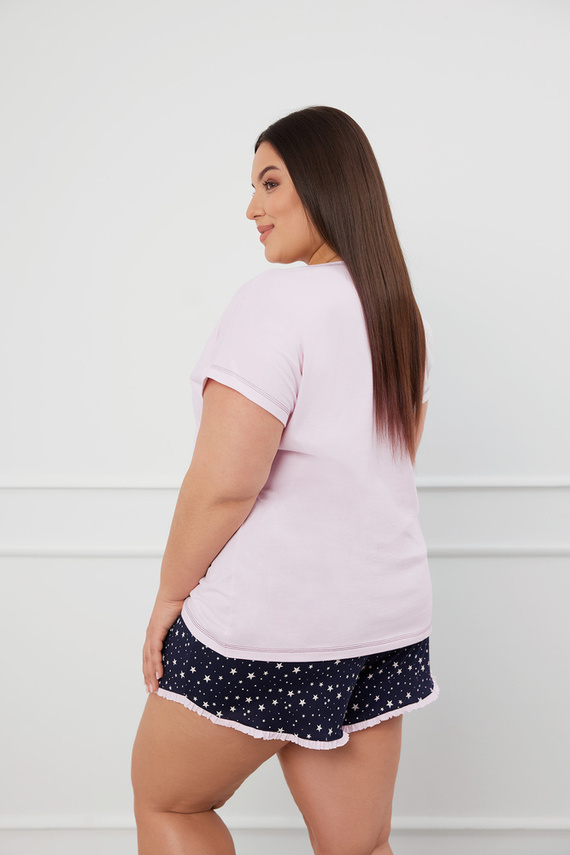 Piżama Damska krótki rękaw, spodenki Libra Italian Fashion - różowy/druk