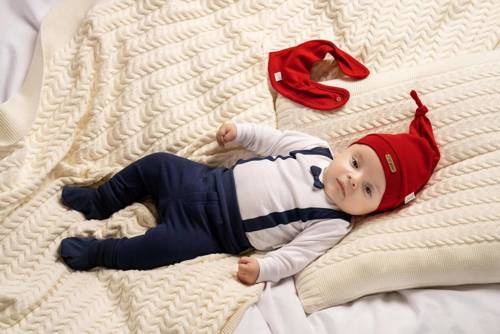 Komplet czapka, apaszka, body i spodnie 163022 "Magia Świąt" Nicol - granatowy