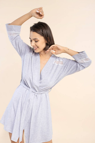 Szlafrok damski z koronką 48 Bonamera szary melanż