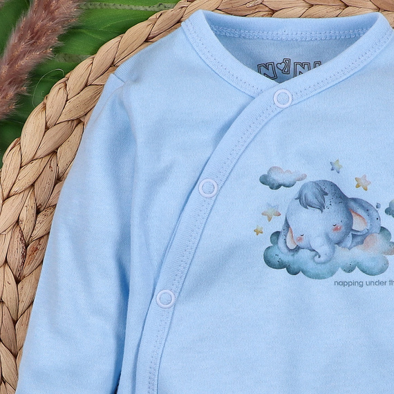 Body kopertowe Little Dreamers Nini z bawełny organicznej błękitne- dla niemowląt, 100% ekologiczne, bezniklowe napy