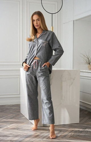 Piżama Coco 2531 L&L – damska, bawełniana, melanżowa, z guzikami