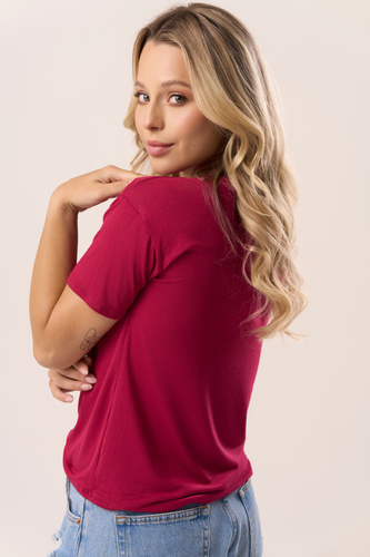 Serina Bluzka Babell bordowa – wiskoza, krótki rękaw, dekolt V | stylowa i wygodna