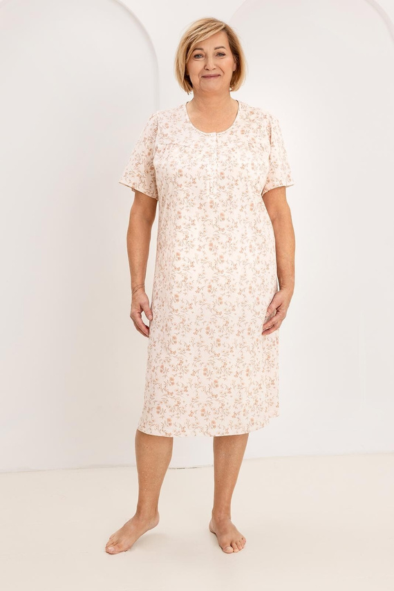 Bawełniana Koszula Nocna Damska Regina 018 – Naturalny Komfort Snu, Guziki i Lekki Krój Idealny na Każdą Noc