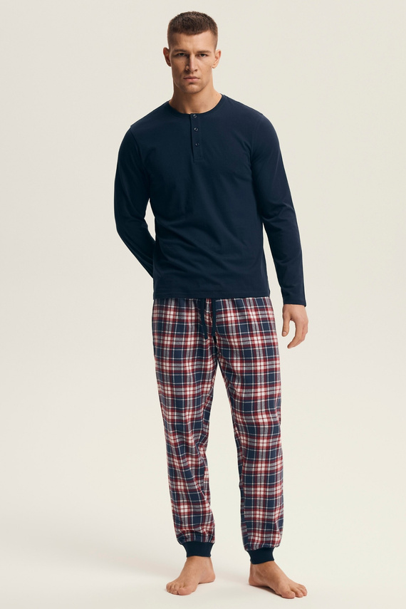 Piżama Henderson Noir 43457 – czarna bawełniana, z flanelowymi spodniami w kratę