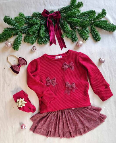 Sweterek z kokardkami M0732 Marija - czerwony