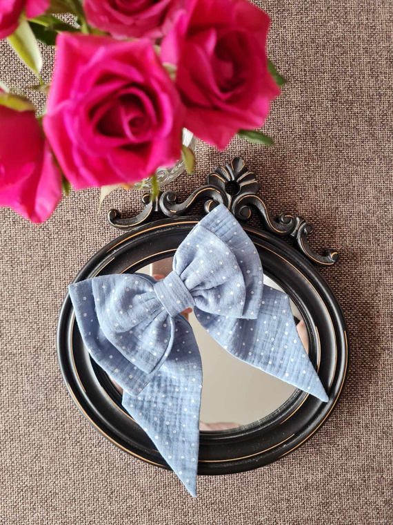 Muślinowa kokarda do włosów KMN16 Marija - niebieski