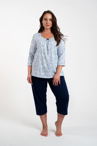 Piżama Damska 3/4 rękaw, 3/4 spodnie Antonia Italian Fashion - druk niebieski/granatowy 