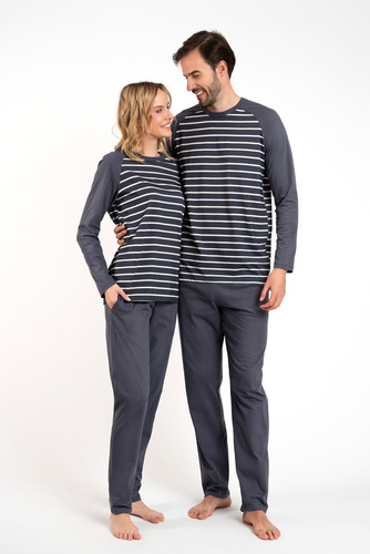 Piżama Damska długi rękaw, długie spodnie Oda Italian Fashion - druk grafitowy/grafitowy