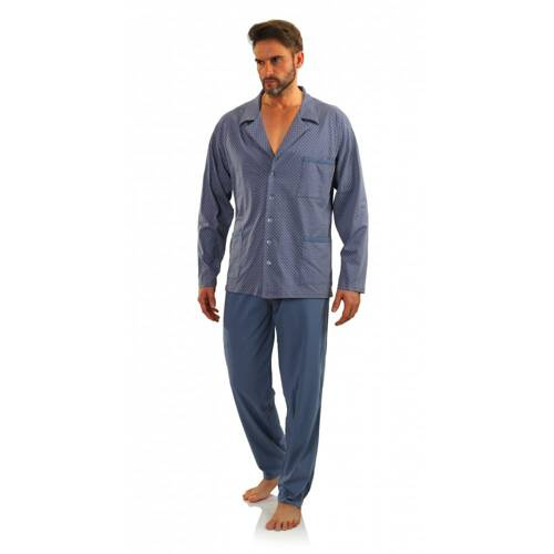 Bawełniana piżama męska, rozpinana Sesto Senso - kotwiczki jeans